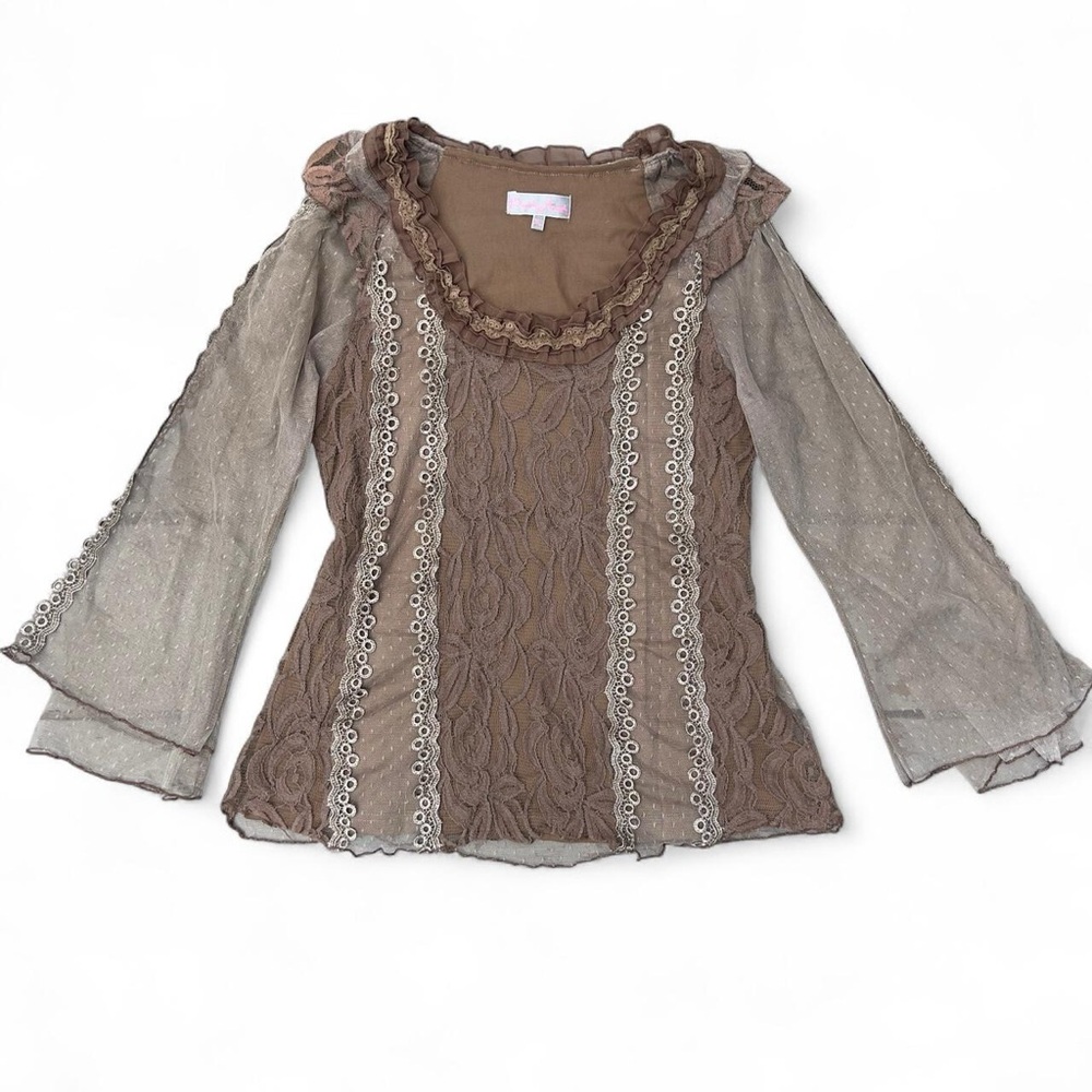 Vintage y2k Pretty Angel Whimsical Long Sleeve Lace Mesh Boho Flowy Blouse